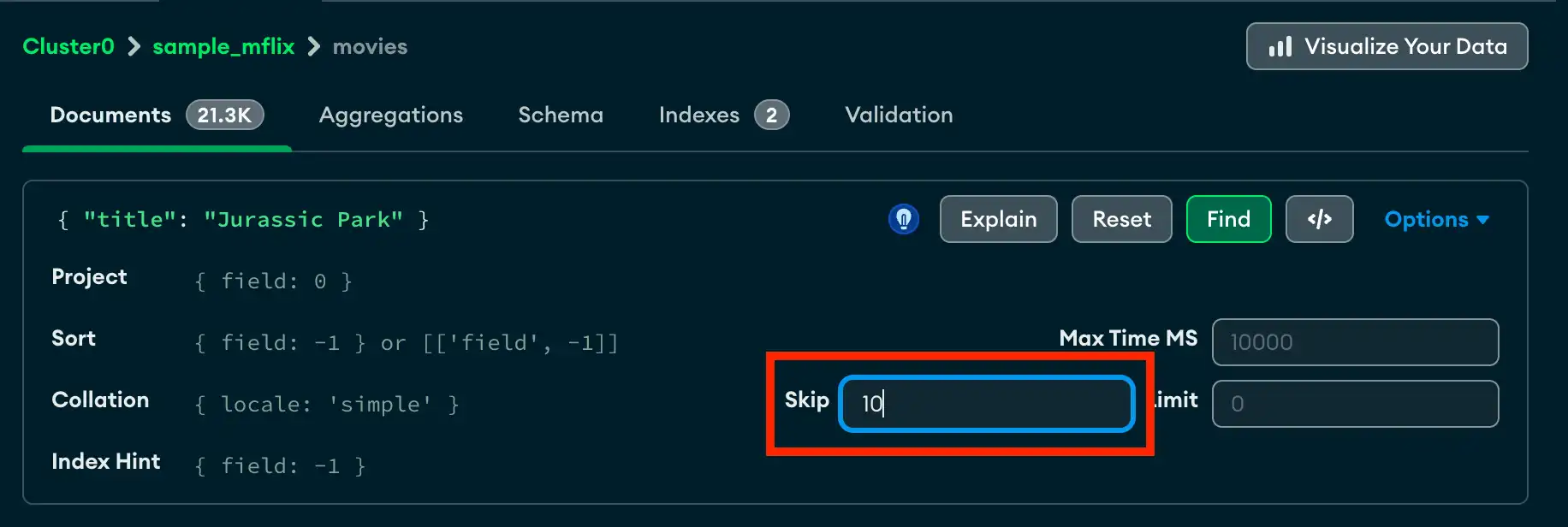 Results of using the Skip option