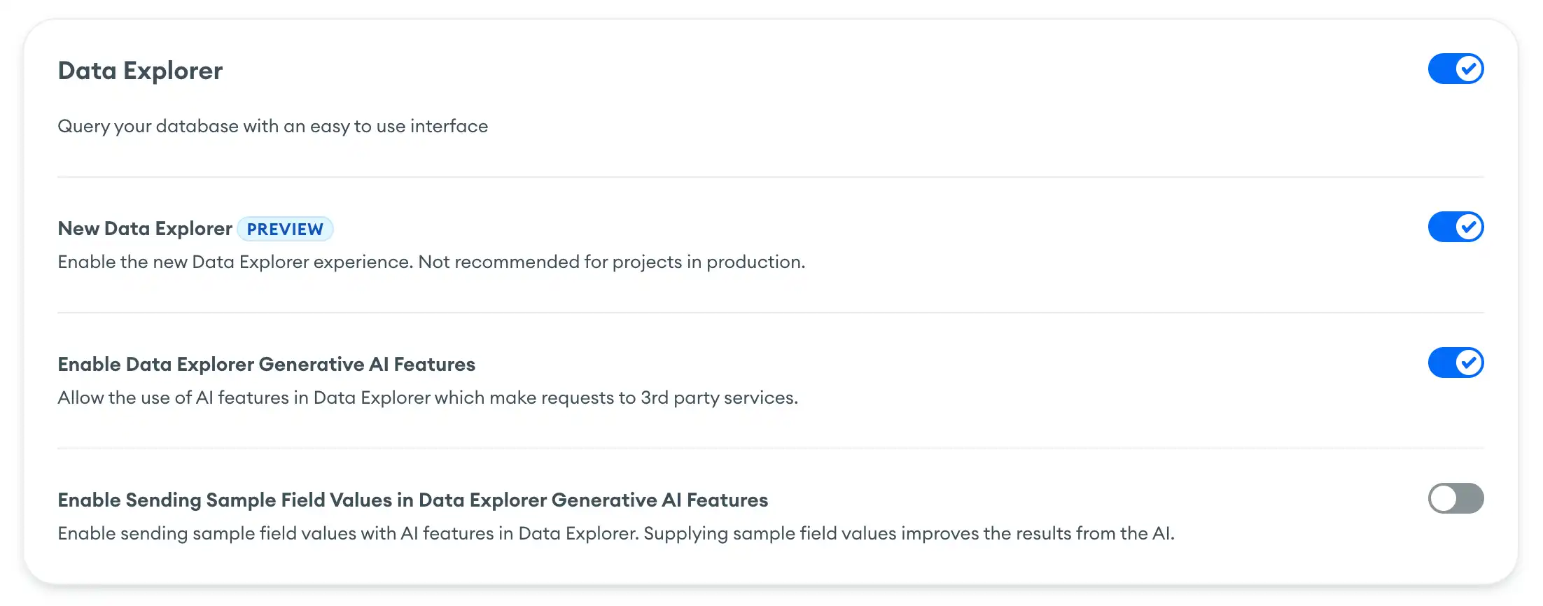 New Data Explorer Public Preview project setting